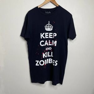 Zombie T-Shirt Graphic Tee Short Sleeve Crew Neck Black 100% Cotton Tagless L
